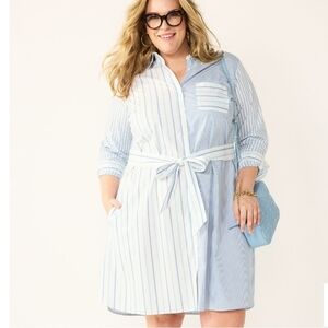Croft & Barrow Light Blue Mixed-Stripe Shirt Dress 4X NWT